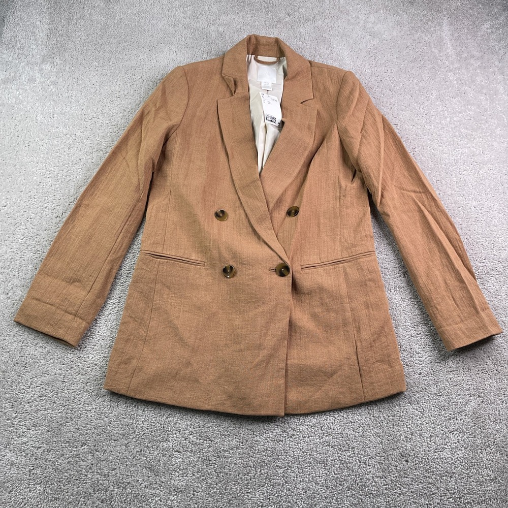 NEW H&M Blazer Womens XXS Brown‎ Double Breasted Viscose Blend Office Career